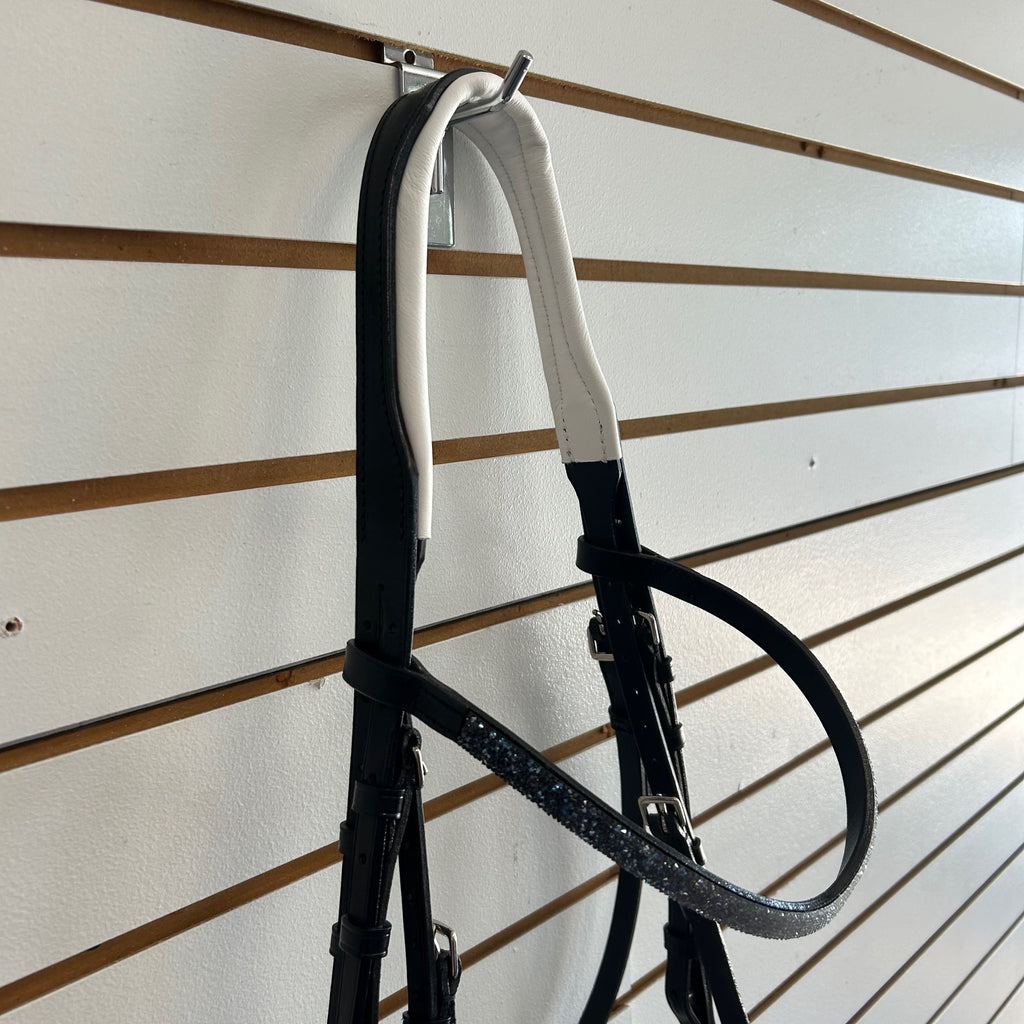 Comfort XS Patent Snaffle Bridle, White Padding with Swarovski Fade Rocks