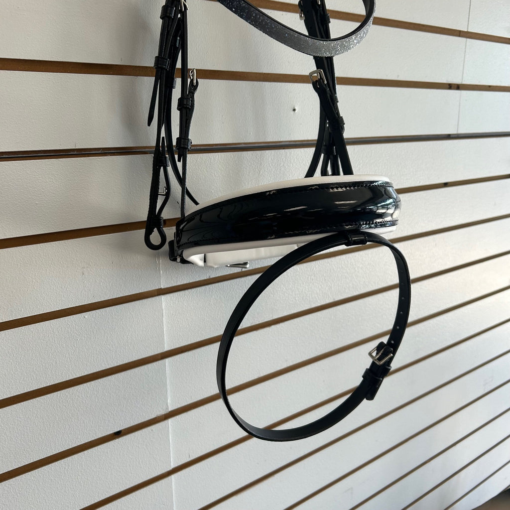 Comfort XS Patent Snaffle Bridle, White Padding with Swarovski Fade Rocks