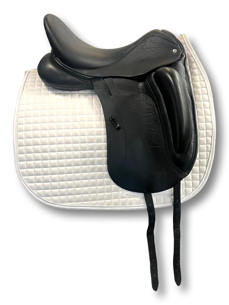 HOLD: Used Custom Saddlery Wolfgang Omni Monoflap 17.5" Dressage Saddle