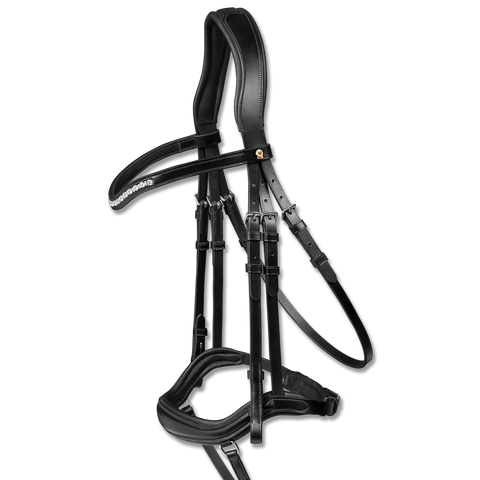 Comfort XS Patent Snaffle Bridle, Black Padding with Swarovski Jet Rocks