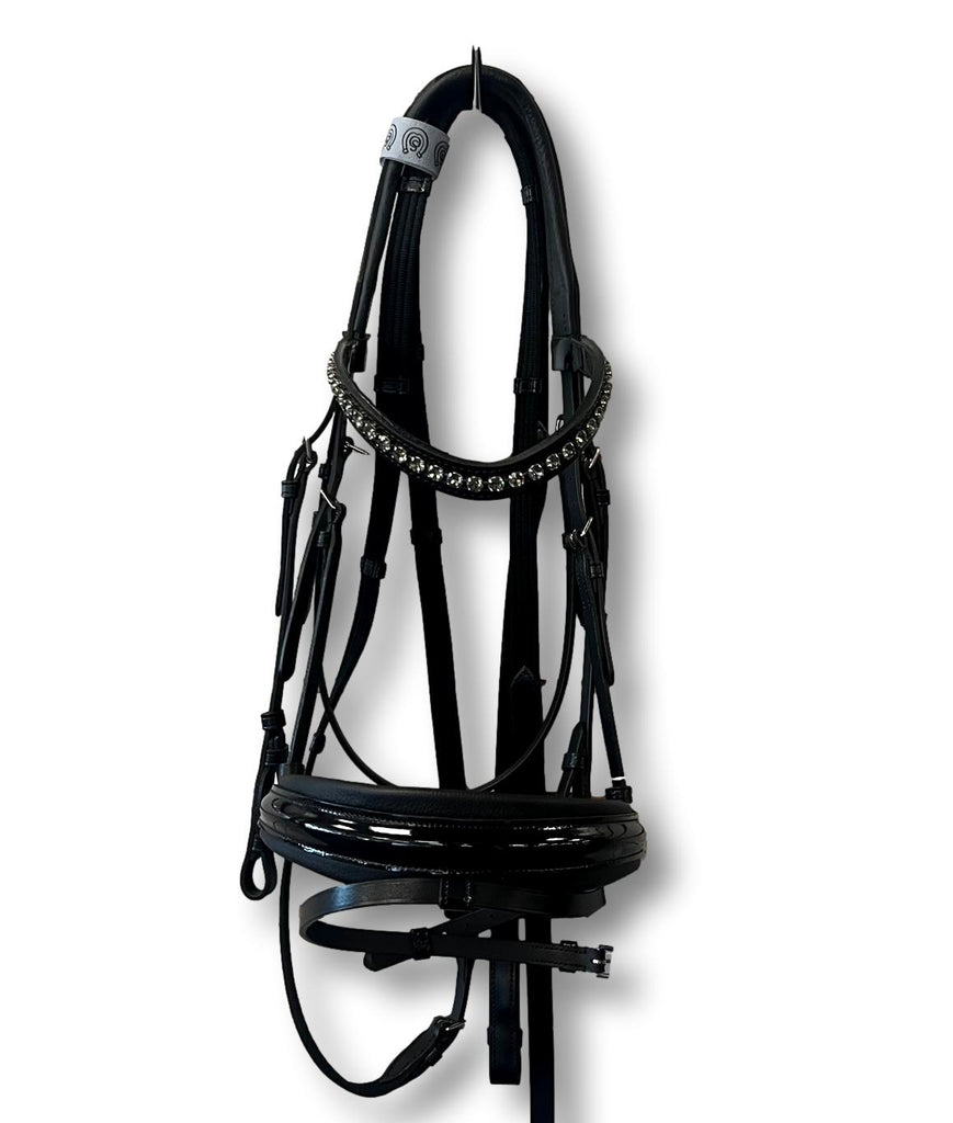 Comfort XS Patent Snaffle Bridle, Black Padding with Black Diamond Crystals