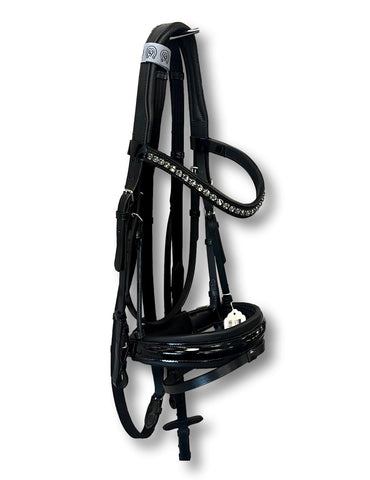 Comfort XS Patent Snaffle Bridle, White Padding with Swarovski Jet Rocks