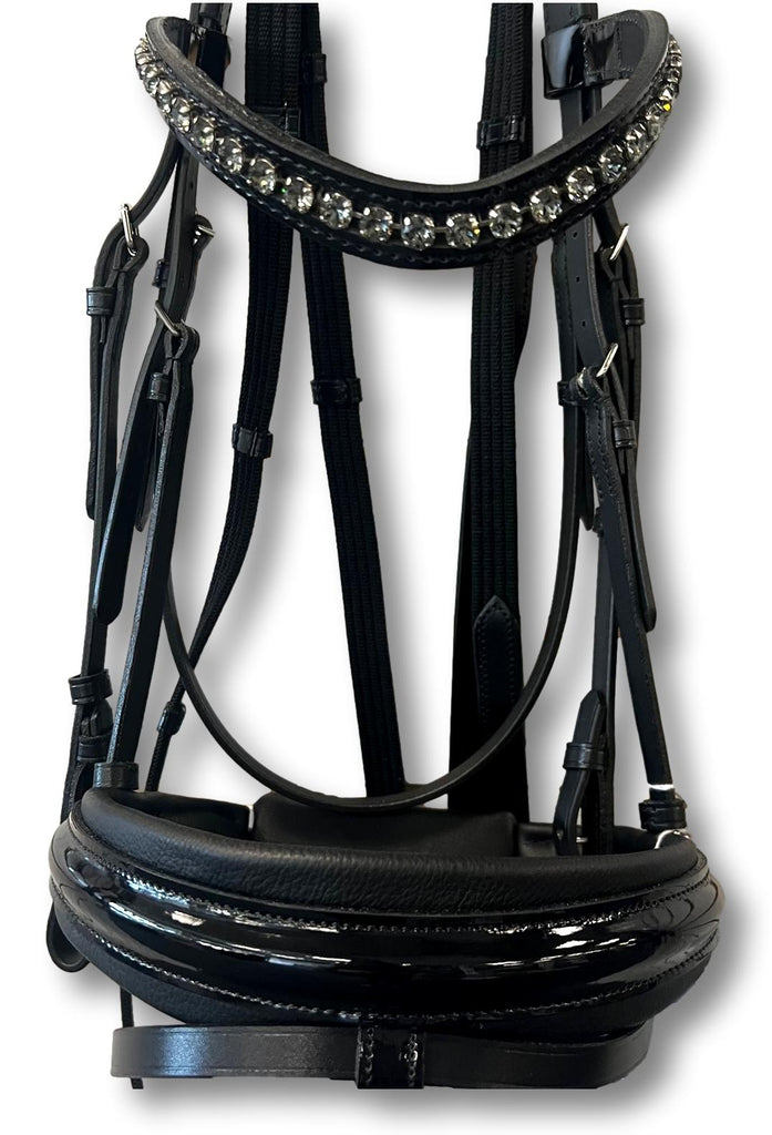 Comfort XS Patent Snaffle Bridle, Black Padding with Black Diamond Crystals