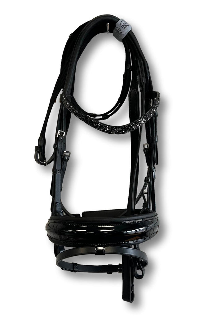 Comfort XS Patent Snaffle Bridle, Black Padding with Swarovski Jet Rocks