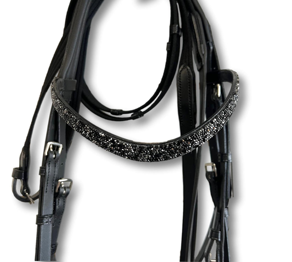 Comfort XS Patent Snaffle Bridle, Black Padding with Swarovski Jet Rocks