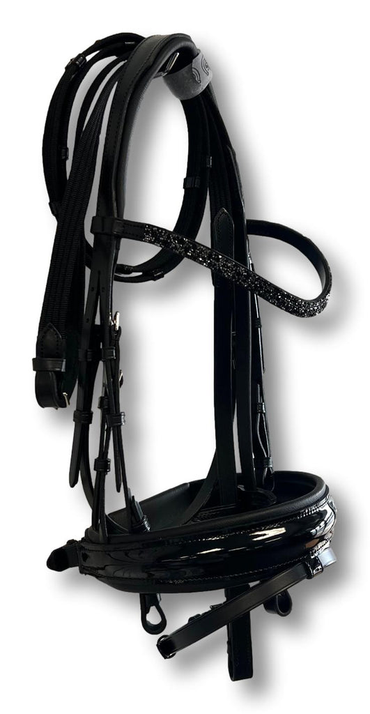 Comfort XS Patent Snaffle Bridle, Black Padding with Swarovski Jet Rocks