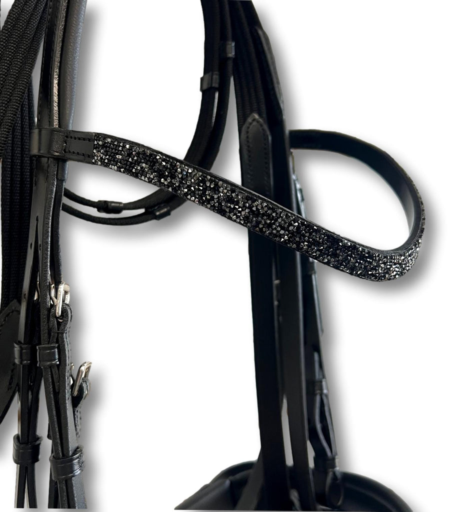 Comfort XS Patent Snaffle Bridle, Black Padding with Swarovski Jet Rocks