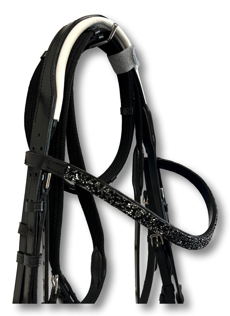 Comfort XS Patent Snaffle Bridle, White Padding with Swarovski Jet Rocks