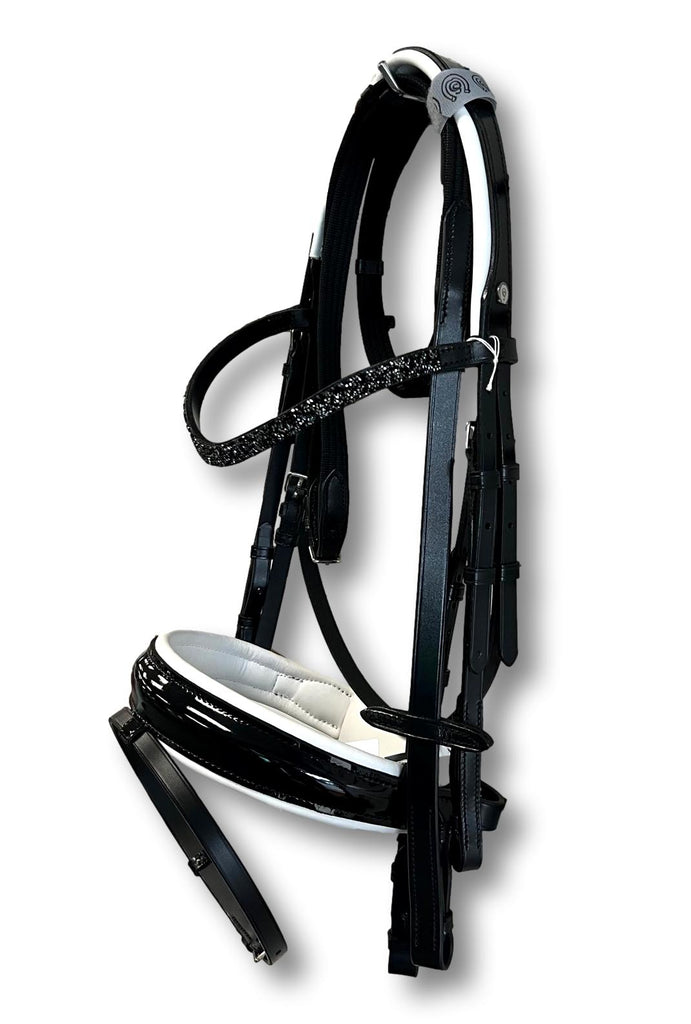 Comfort XS Patent Snaffle Bridle, White Padding with Swarovski Jet Rocks