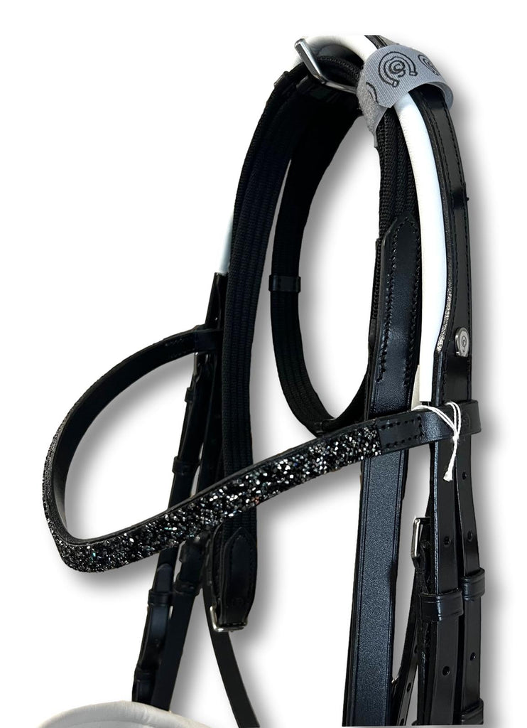 Comfort XS Patent Snaffle Bridle, White Padding with Swarovski Jet Rocks