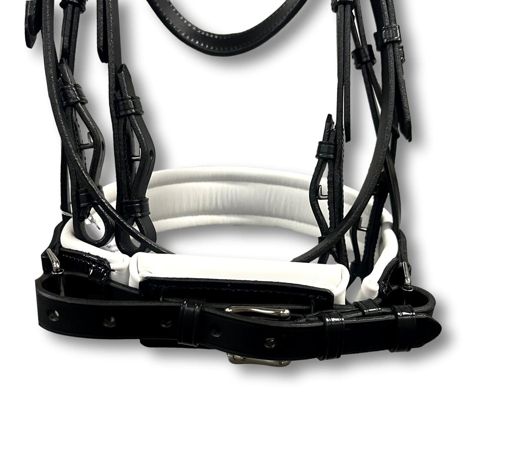 Comfort XS Patent Double Bridle, White Padding with Swarovski Crystals –  Skylands Saddlery